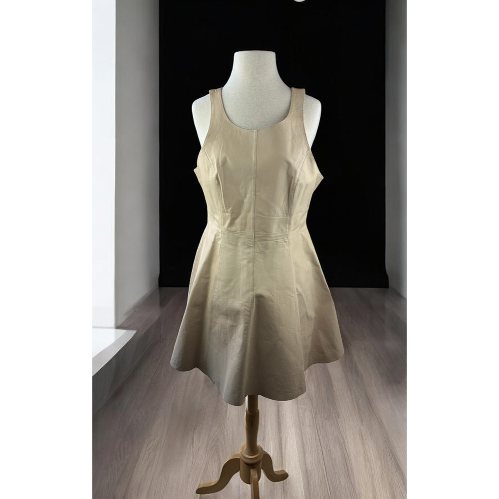 Blessed Are The Meek Leather Dress A-Line Fit & Flare Tan Sleeveless Size 4